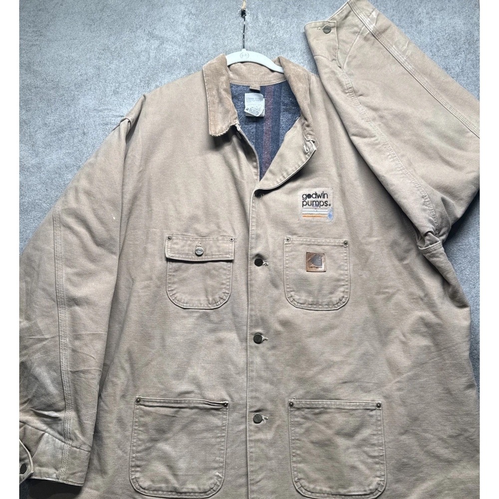 Carhartt Duck Chore Coat Jacket 4XL Tall Tan Blanket Lined Made in USA Workwear - Picture 2 of 15